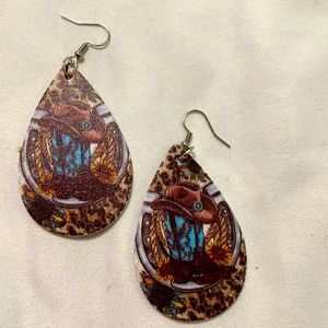 Rodeo Brown Cowgirl Style Ethnic Boot Faux Leather Earrings